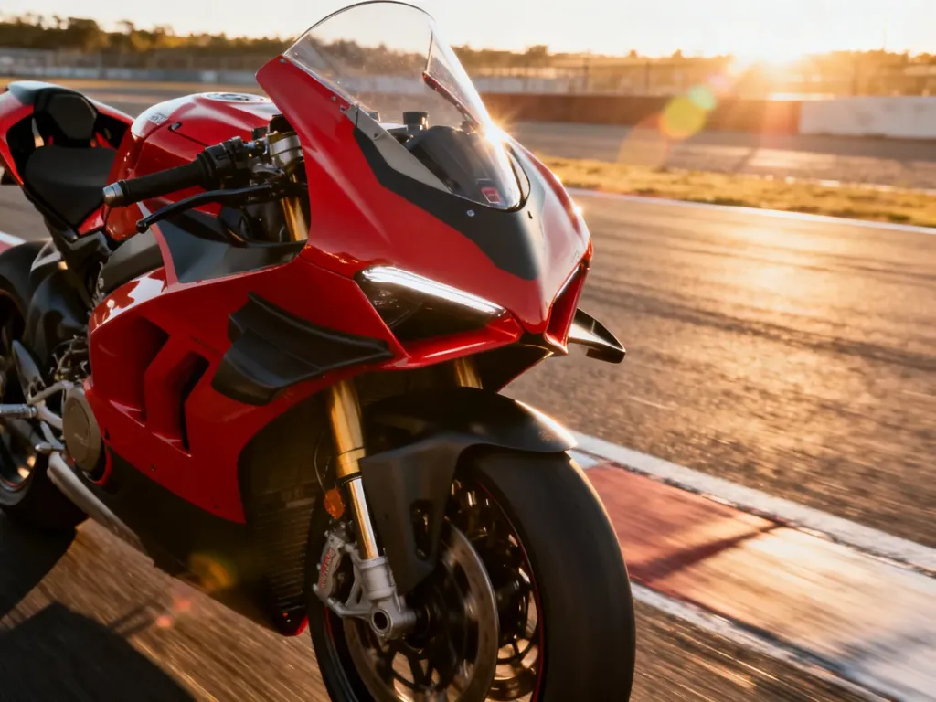 Sportowy motocykl Honda CBR 1000RR w dynamicznym ujęciu na torze wyścigowym podczas słonecznego popołudnia.